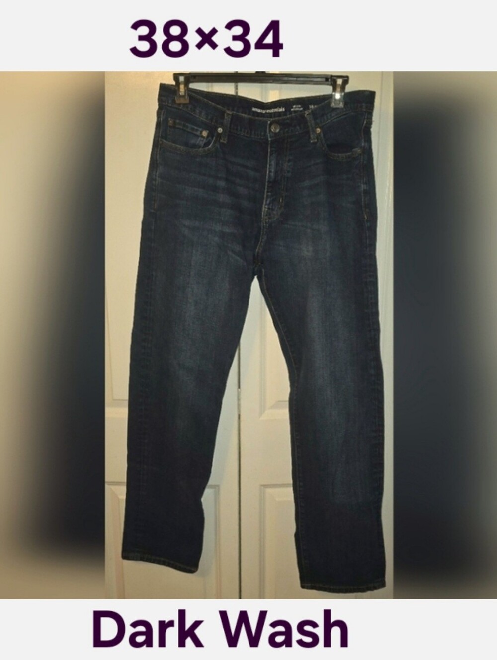 Amazon Essentials Men's Blue Jeans size 38×34 Athletic Dark Wash Denim Pants